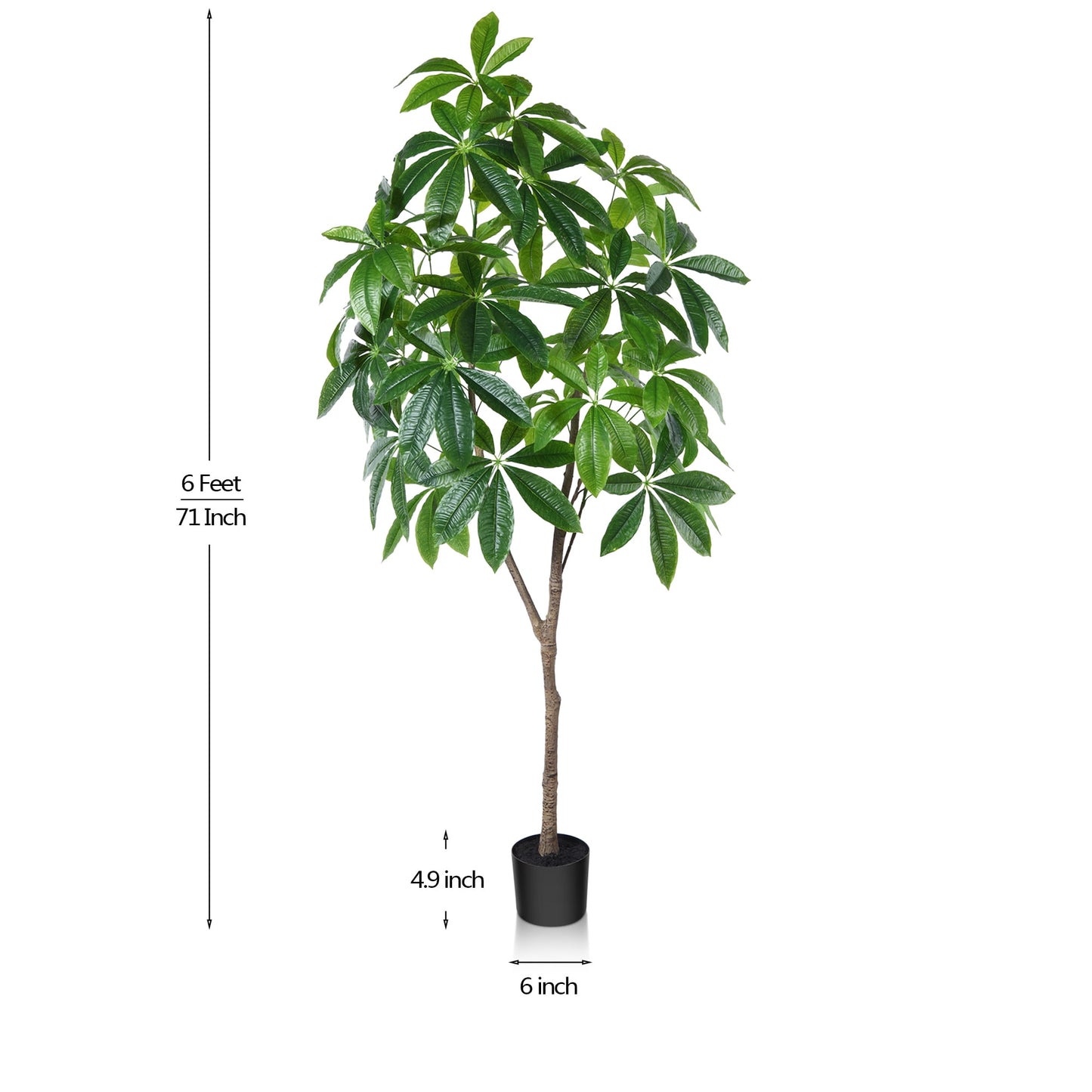 6FT Artificial Plants Pachira Aquatica Money Tree, Fake Plastic Money Plant, Pre Potted Faux Greenry Plant for Home Decor Office House Living Room Indoor Outdoor