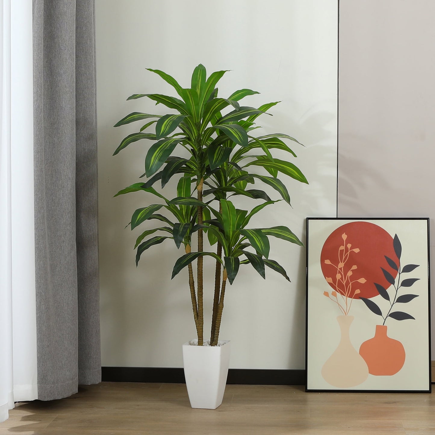 4FT Artificial Dracaena Tree with White Taper Planter Fake Tree Faux Artificial Plants for Indoor Outdoor Wall Office Home Living Room Floor Decor