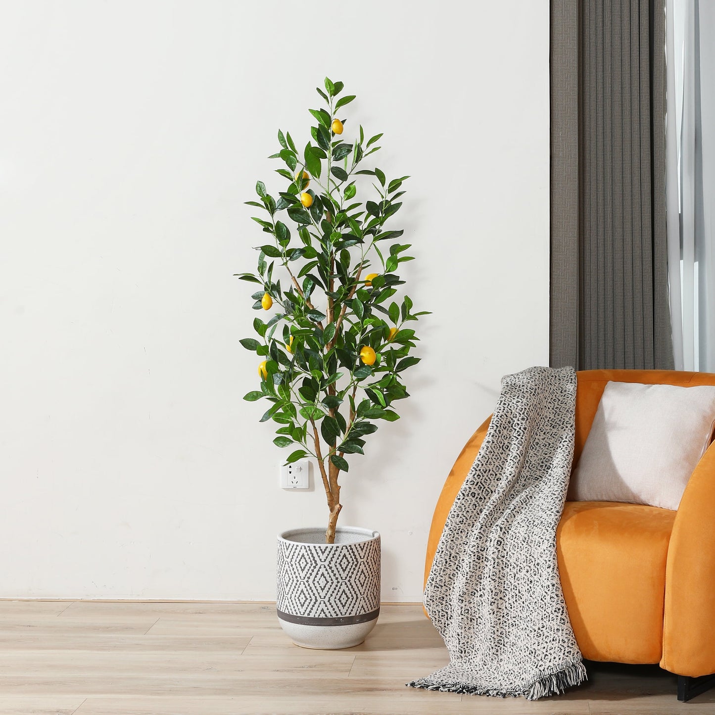 5 ft Artificial lemon Plants with Realistic Leaves and Natural Trunk, Fake Potted Tree