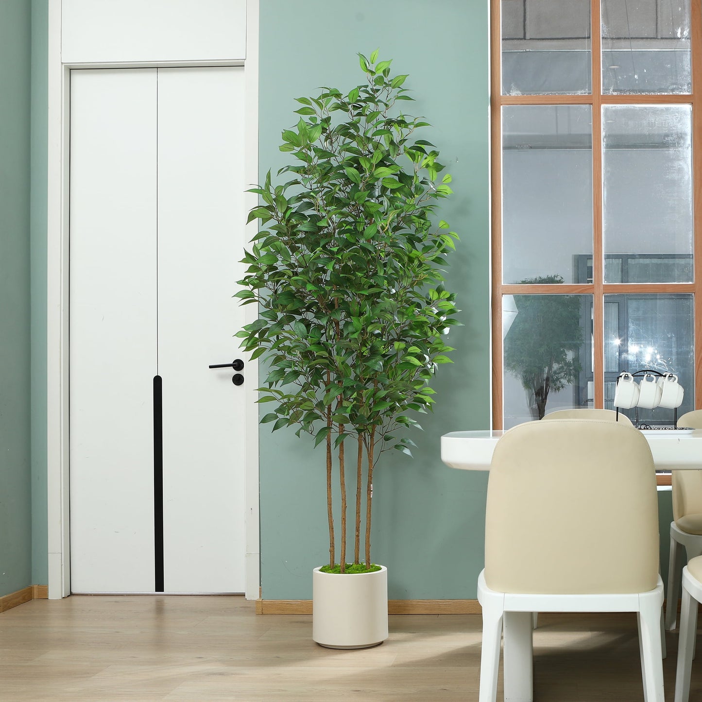 7 ft Faux Ficus Plant in Large White Planter, Artificial Ficus Tree in Pot, Perfect Home D¨¦cor