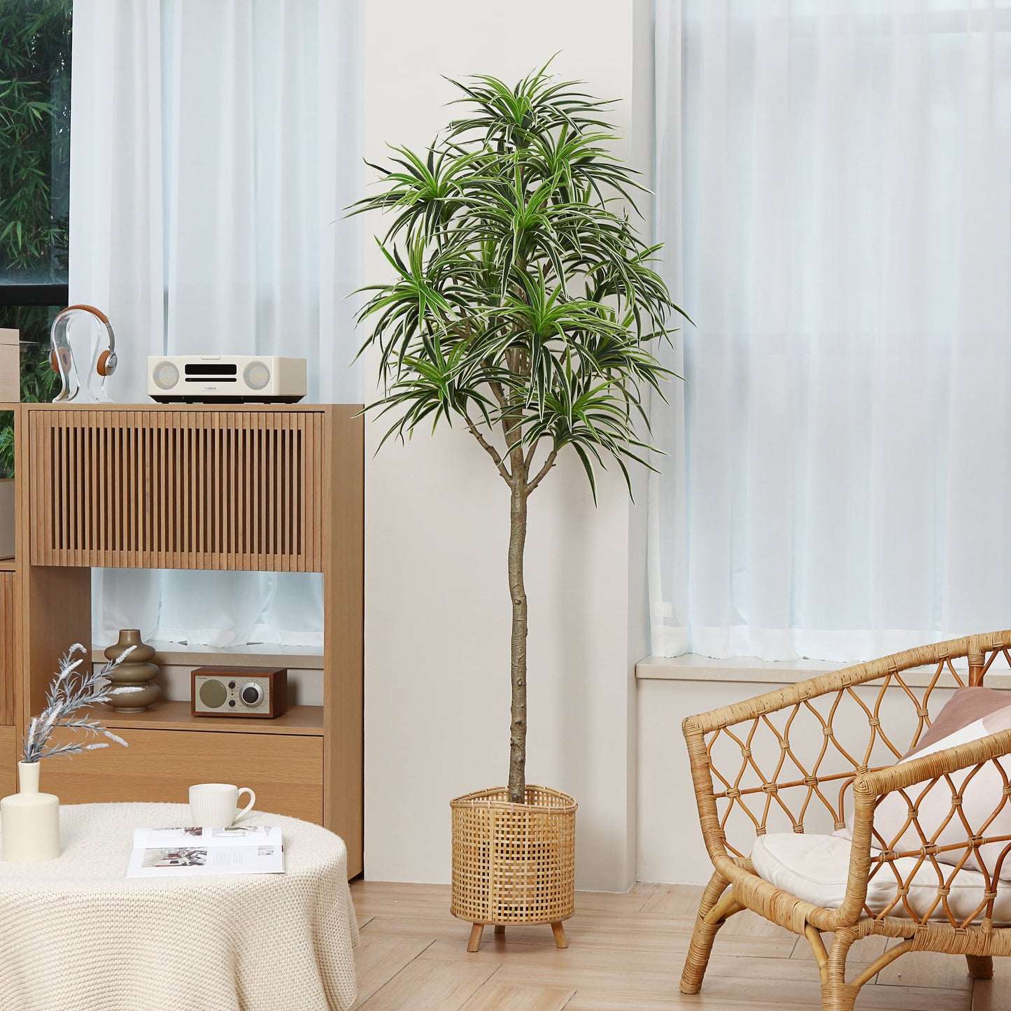 Artificial Plants Dracaena Faux Tree 6 Feet Tall Fake Plants in Pot Indoor Green Large Silk Plant Decoration for Office, Bedroom, Living Room, Corridor(Set of 1)