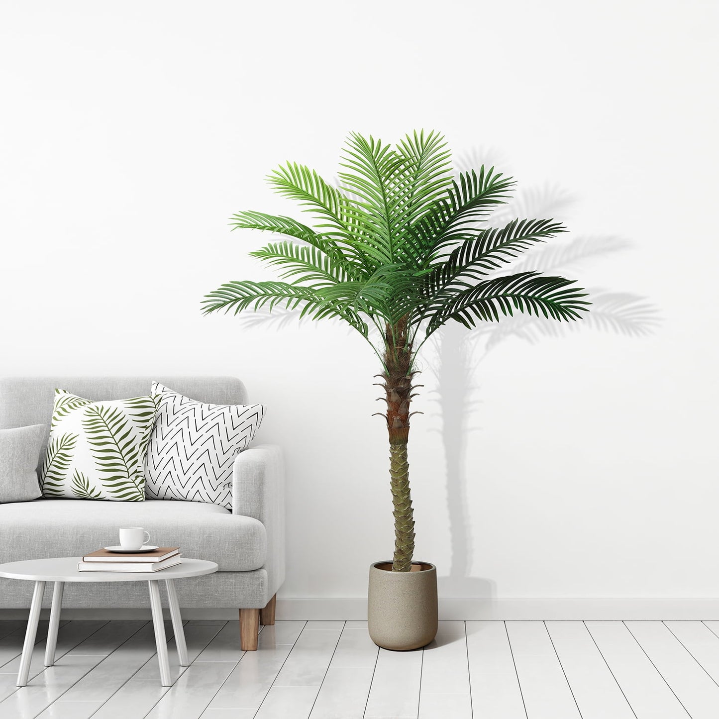 6FT Artificial Sago Palm Tree Tall Fake Palm Plant with 9 Pcs Adjustable Leaves Tropical Decor Plastic Faux Tree in Pot Realistic Fake Plants for Home Indoor Office Patio Porch