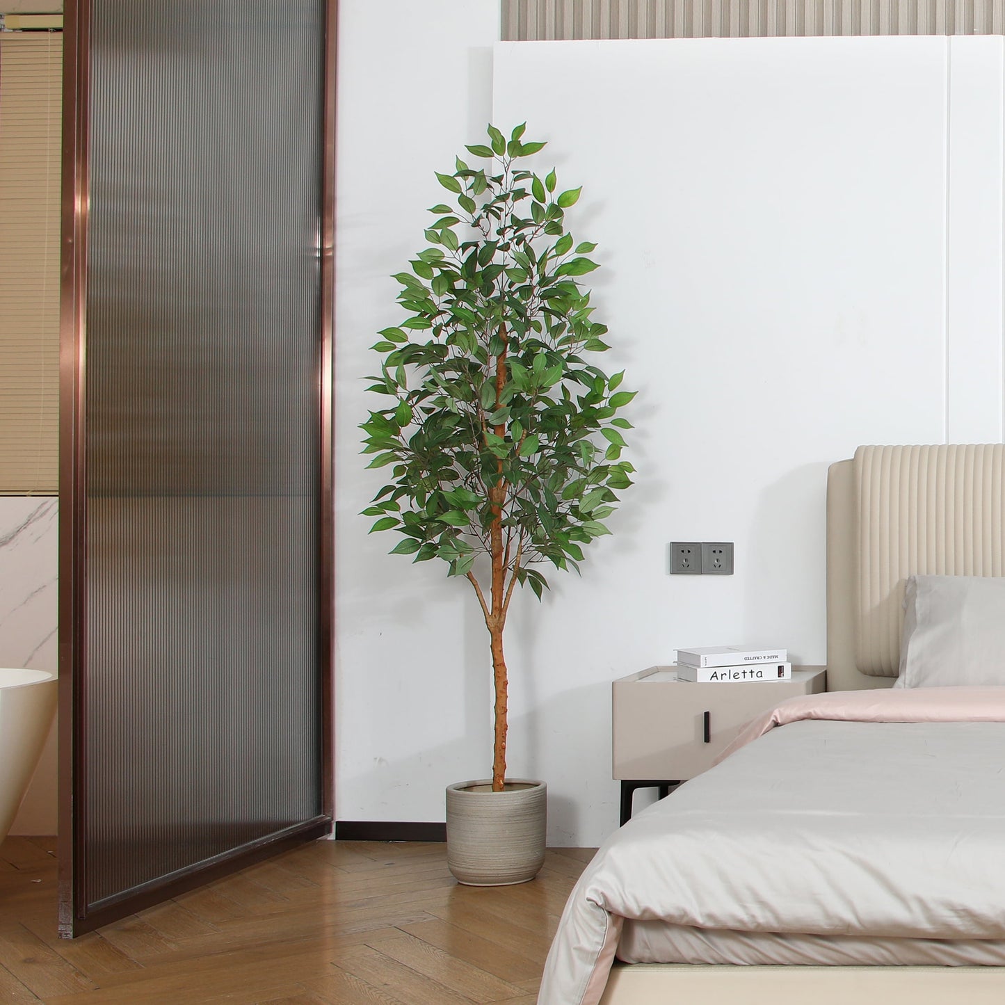 6FT Tall Artificial Ficus Tree with Natural Wood Trunk and Lifelike Leaves