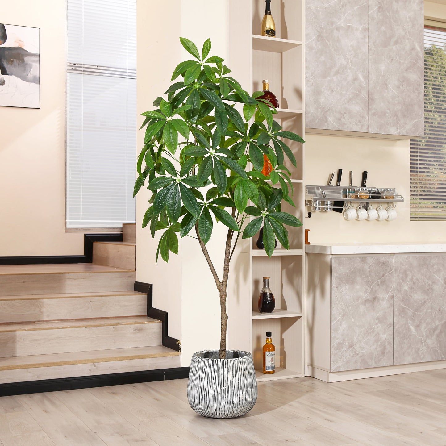 6FT Artificial Plants Pachira Aquatica Money Tree, Fake Plastic Money Plant, Pre Potted Faux Greenry Plant for Home Decor Office House Living Room Indoor Outdoor