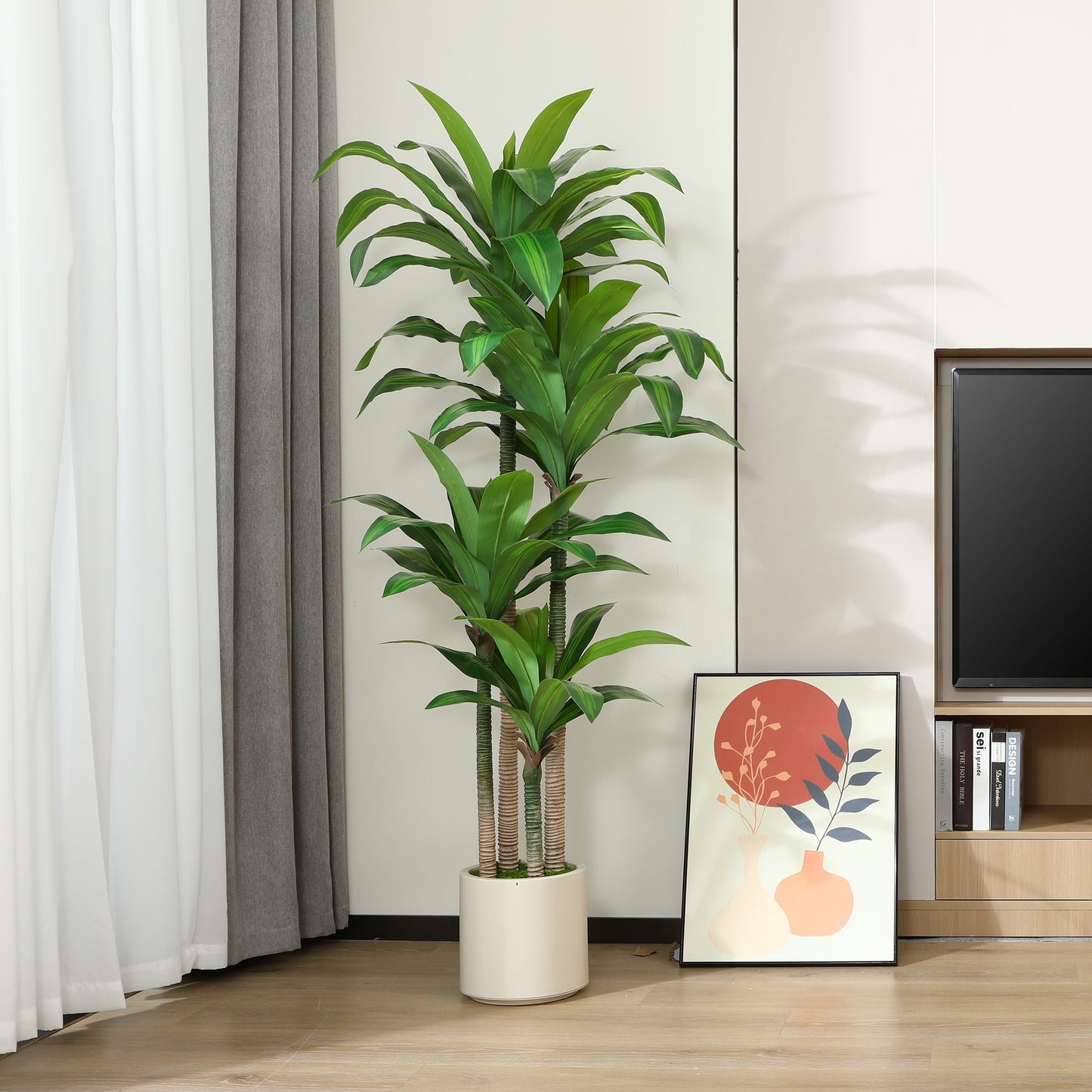 6FT Artificial Dracaena Tree with Large White Planter,Faux Dracaena Plants
