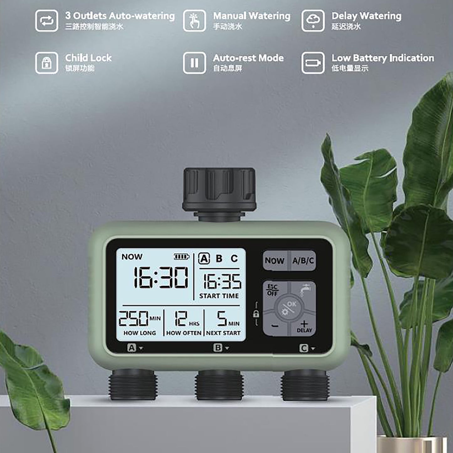 DR.PlanzenWater Timer, 2 Zone Hose Timer, Automatic Watering Timer for Gardens, Sprinkler Timer with Rain Delay / Child Lock /IP65 Waterproof, Bluetooth Large LCD Screen Irrigation Systems for Garden