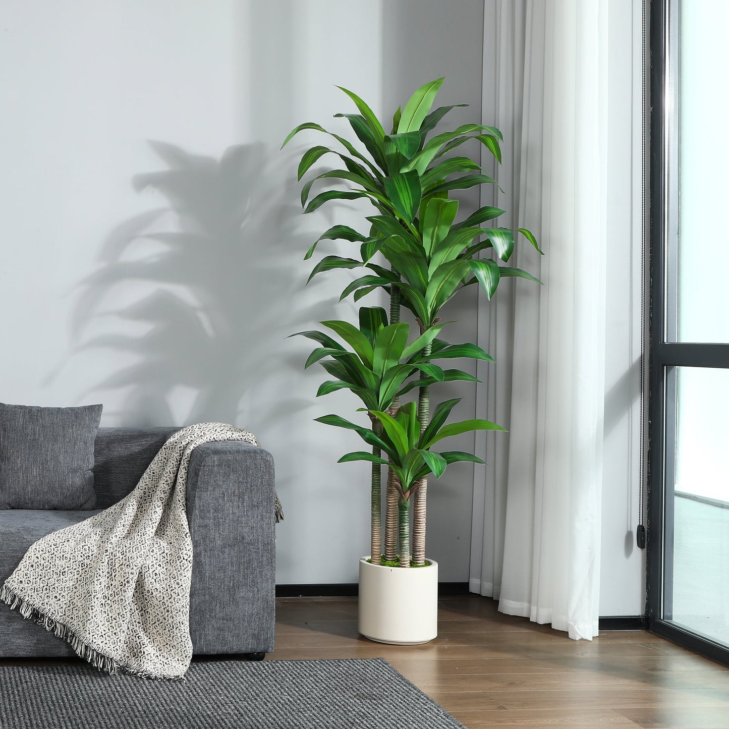 6FT Artificial Dracaena Tree with Large White Planter,Faux Dracaena Plants