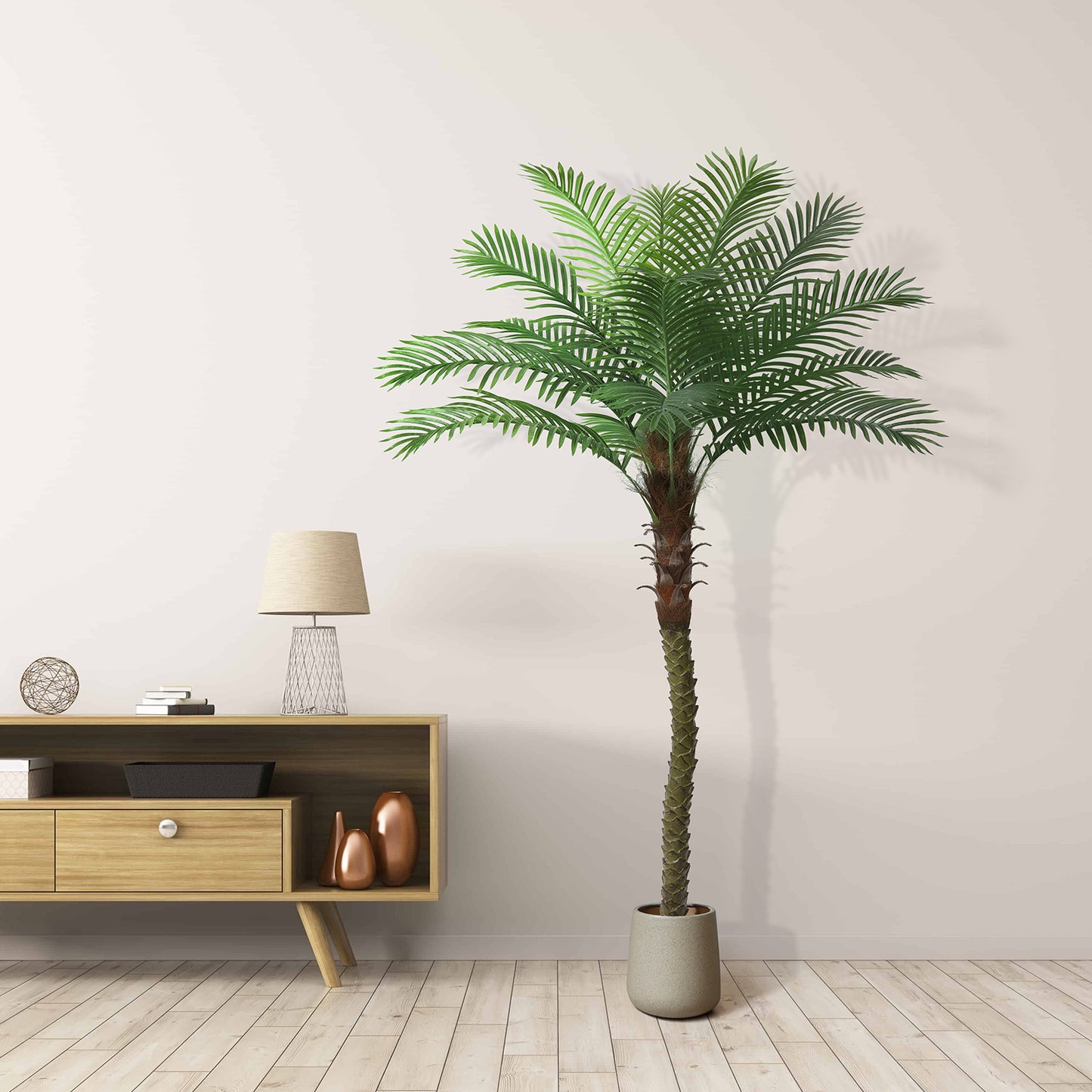 7FT Artificial Sago Palm Tree Tall Fake Palm Plant with 9 Pcs Adjustable Leaves Tropical Decor Plastic Faux Tree in Pot Realistic Fake Plants for Home Indoor Office Patio Porch