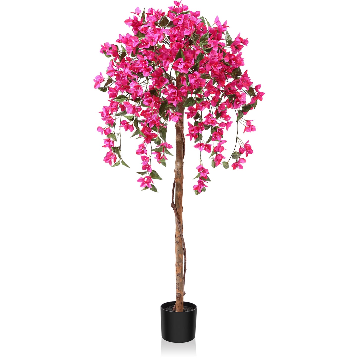 5FT Tall Potted Artificial Bougainvillea Tree, Outdoor Indoor Office Wedding Home Decor Plants with Wood Trunk and Pink Flowers, DR.PLANZEN, 12 lb