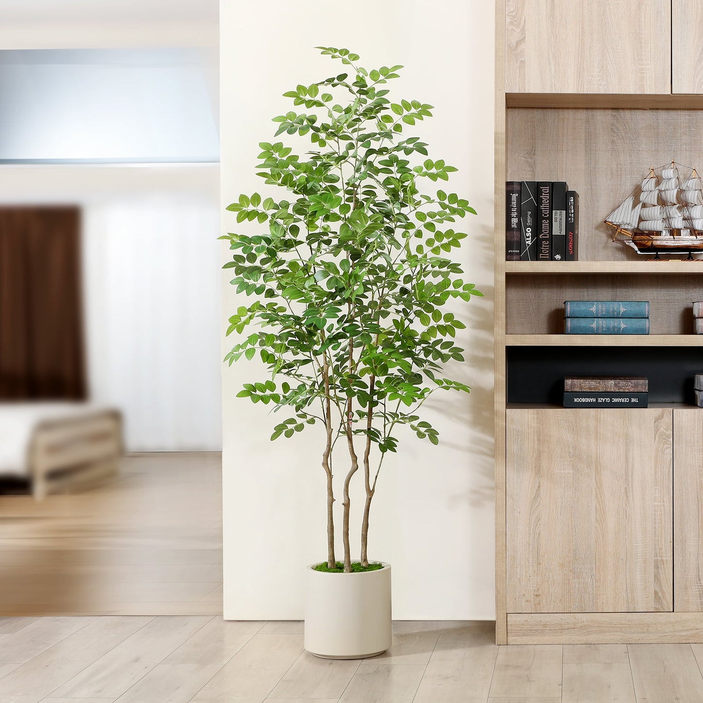 6FT Tall Large Artificial Eucalyptus Tree with 10.5 inches White Planter