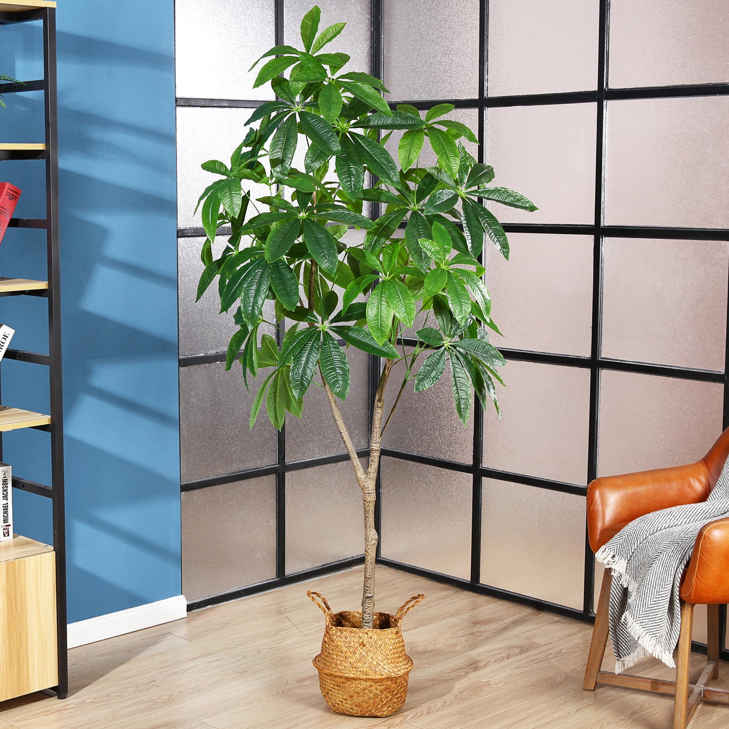 6FT Artificial Plants Pachira Aquatica Money Tree, Fake Plastic Money Plant, Pre Potted Faux Greenry Plant for Home Decor Office House Living Room Indoor Outdoor