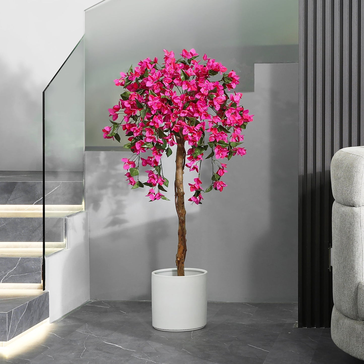4FT Tall Potted Artificial Bougainvillea Tree, Outdoor Indoor Office Wedding Home Decor Plants with Wood Trunk and Pink Flowers, DR.PLANZEN, 8 lb