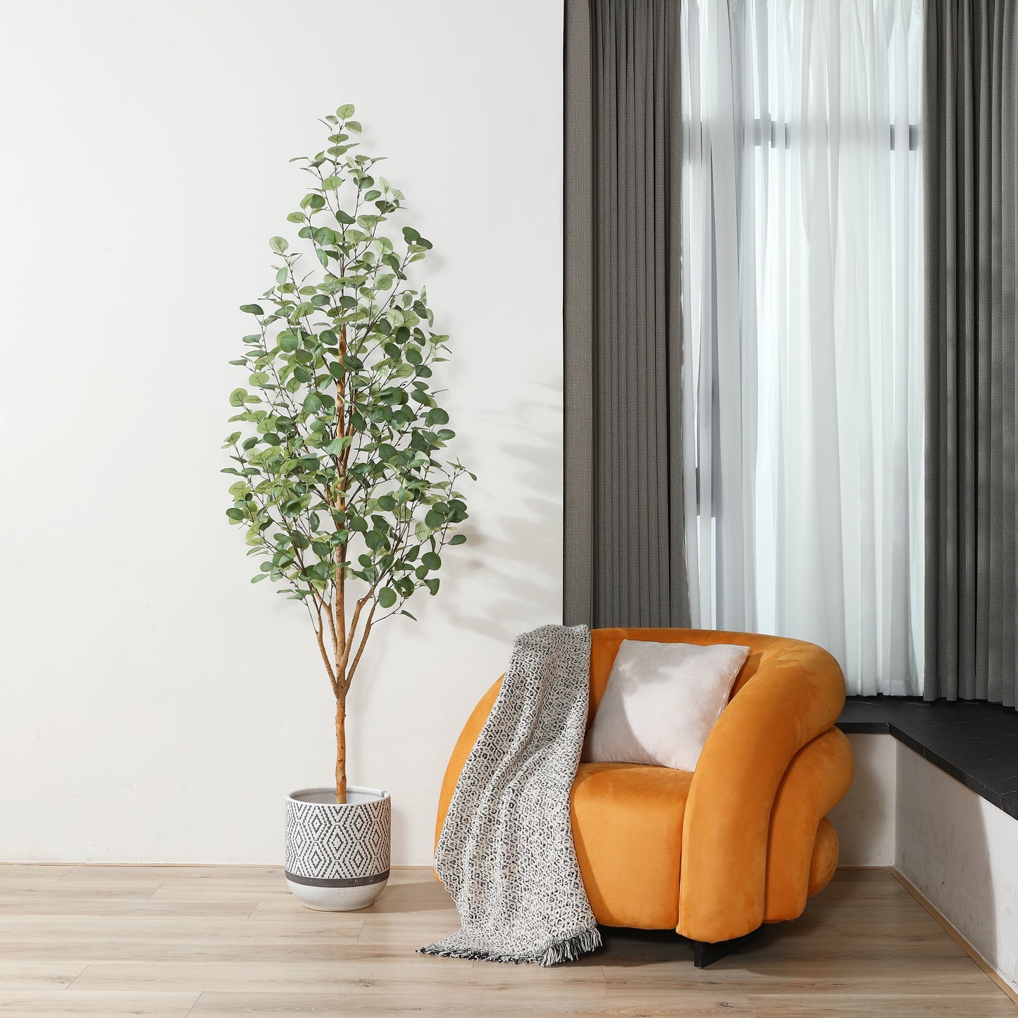 7 ft Artificial Eucalyptus Plants in Pot with Realistic Leaves and Natural Wood Trunk, Faux Tree