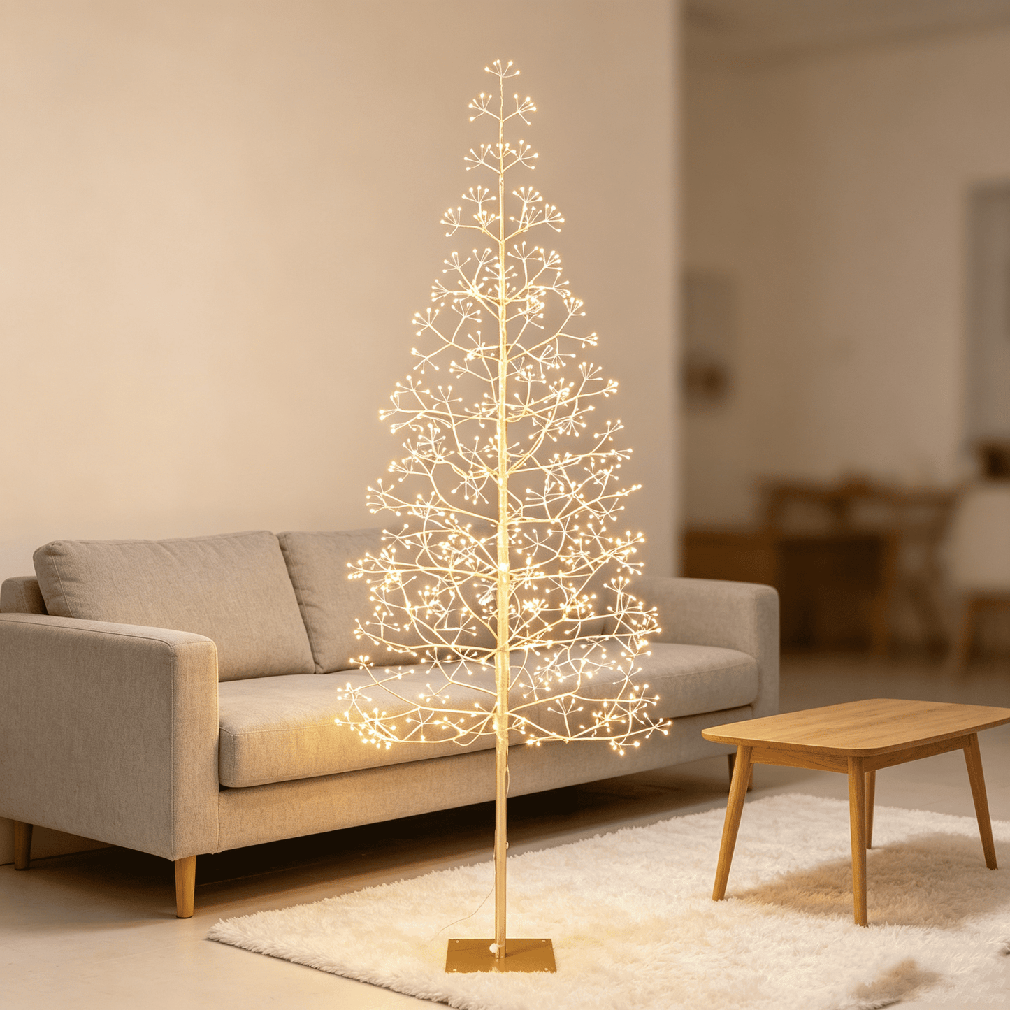 DR.Planzen 6ft Pre-Lit Starburst Artificial Christmas Tree with 800 Warm White Twinkling LED Lights, Slim Gold Tinsel Xmas Tree with Metal Base, Indoor Outdoor Holiday Decor