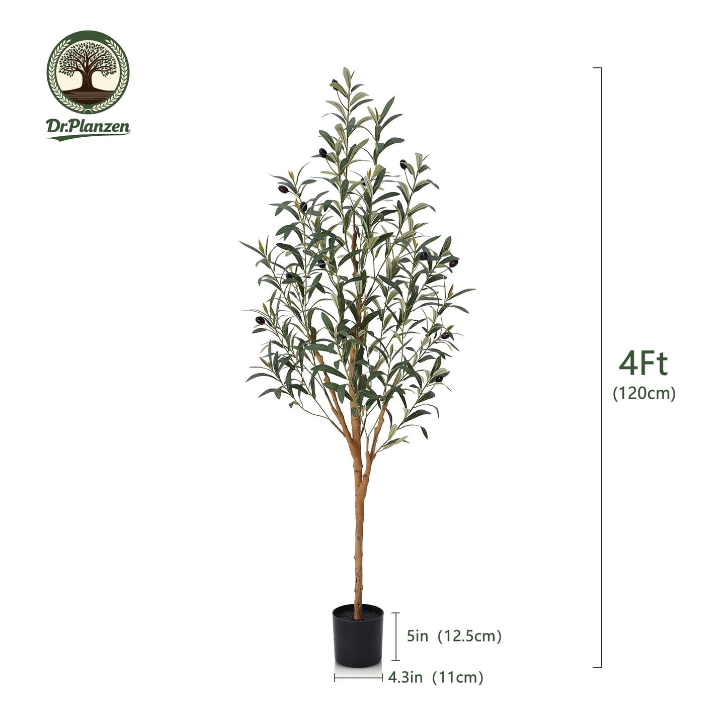 DR.Planzen Exquisite Artificial Olive Tree 4 ft Indoor Outdoor, Tall Faux Olive Tree in Black Plastic Pot, Artificial Plants with Natural Wood Trunk and Lifelike Fruits for Home Office Garden Decor