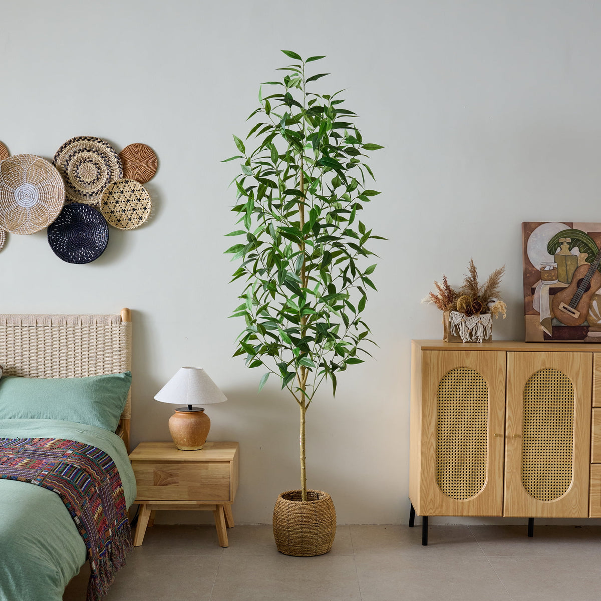 DR.Planzen 7ft Artificial Eucalyptus Tree, Tall Faux Plant in Black Pot, Large Floor Plant for Home & Office Decor