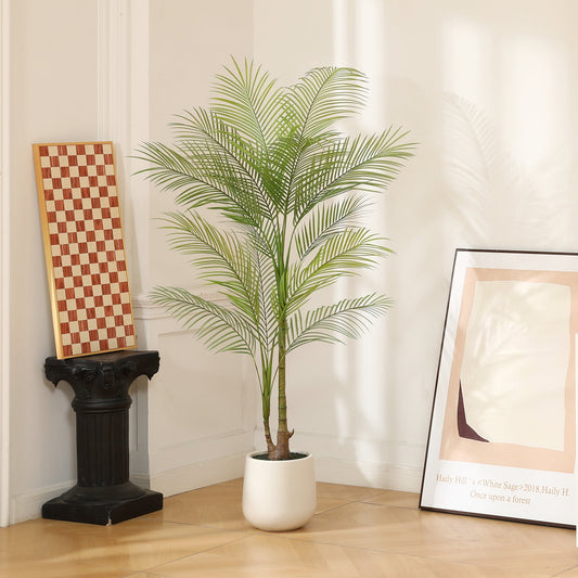 6FT Artificial Palm Tree with Oval White Pot, Perfect for Indoor/Outdoor Decoration