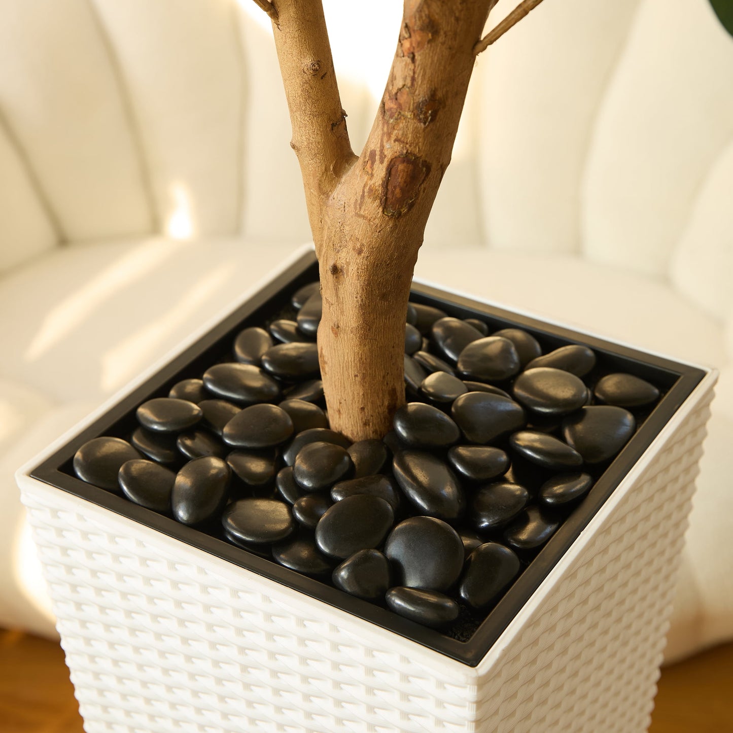 DR.Planzen UV Resistant 5ft Artificial Olive Tree with Natural Wood Branches and Realistic Silk Leaves,Faux Olive Tree for Indoor and Outdoor Decor - White Large Planter with Pebbles