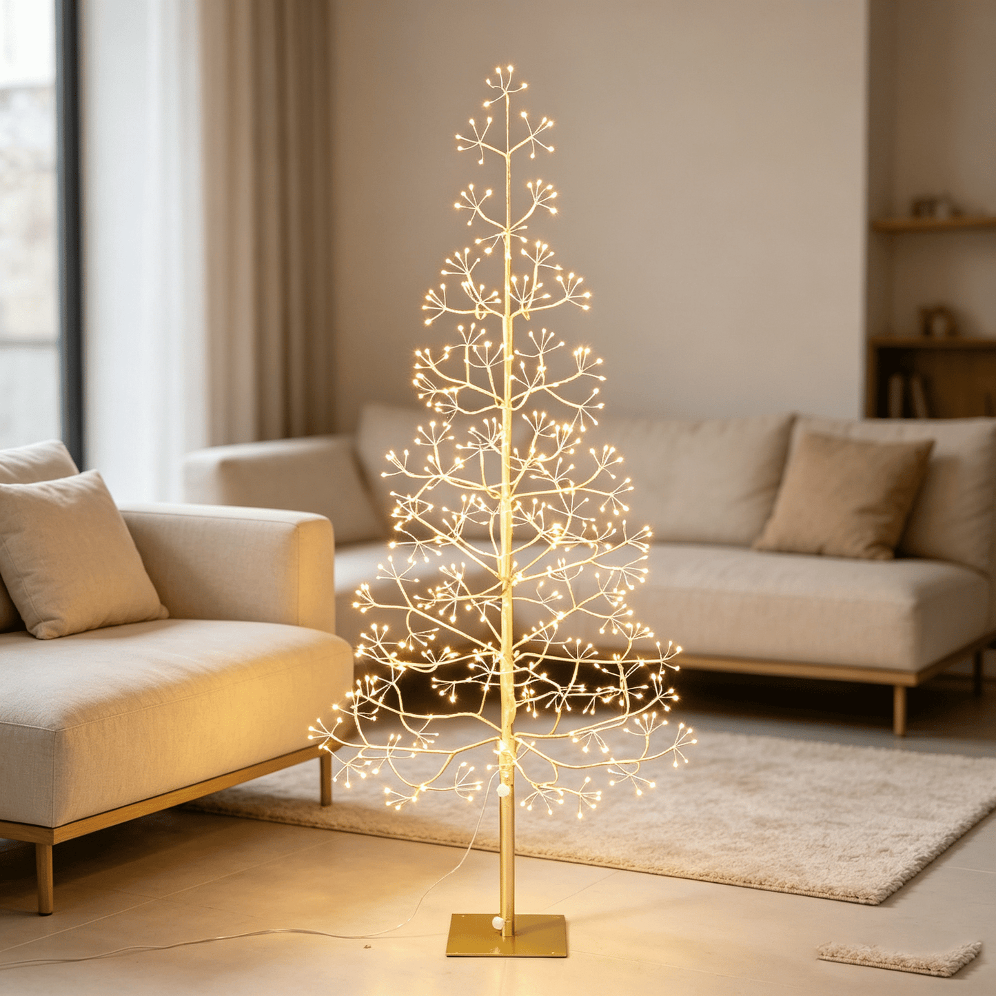 DR.Planzen 4ft Pre-Lit Artificial Christmas Tree with 500 Warm White LED Lights, Collapsible Slim Xmas Tree with Metal Stand, Indoor Outdoor Holiday Decoration, Champagne Gold
