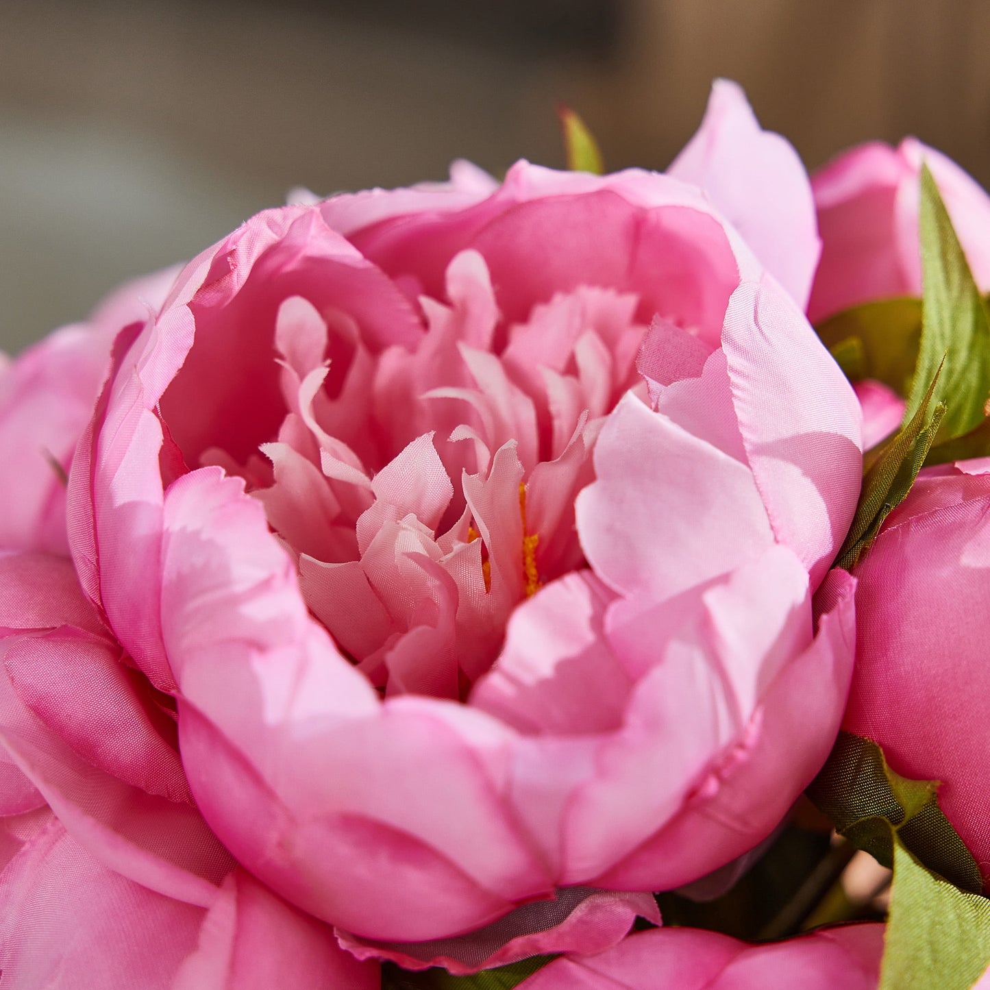 DR.Planzen Peach-Red Artificial Peony Plant in Vase, 9 Bloom & 82 Leaves Silk Flower Arrangement with Faux Water, 12¡± Home Office Table Decor