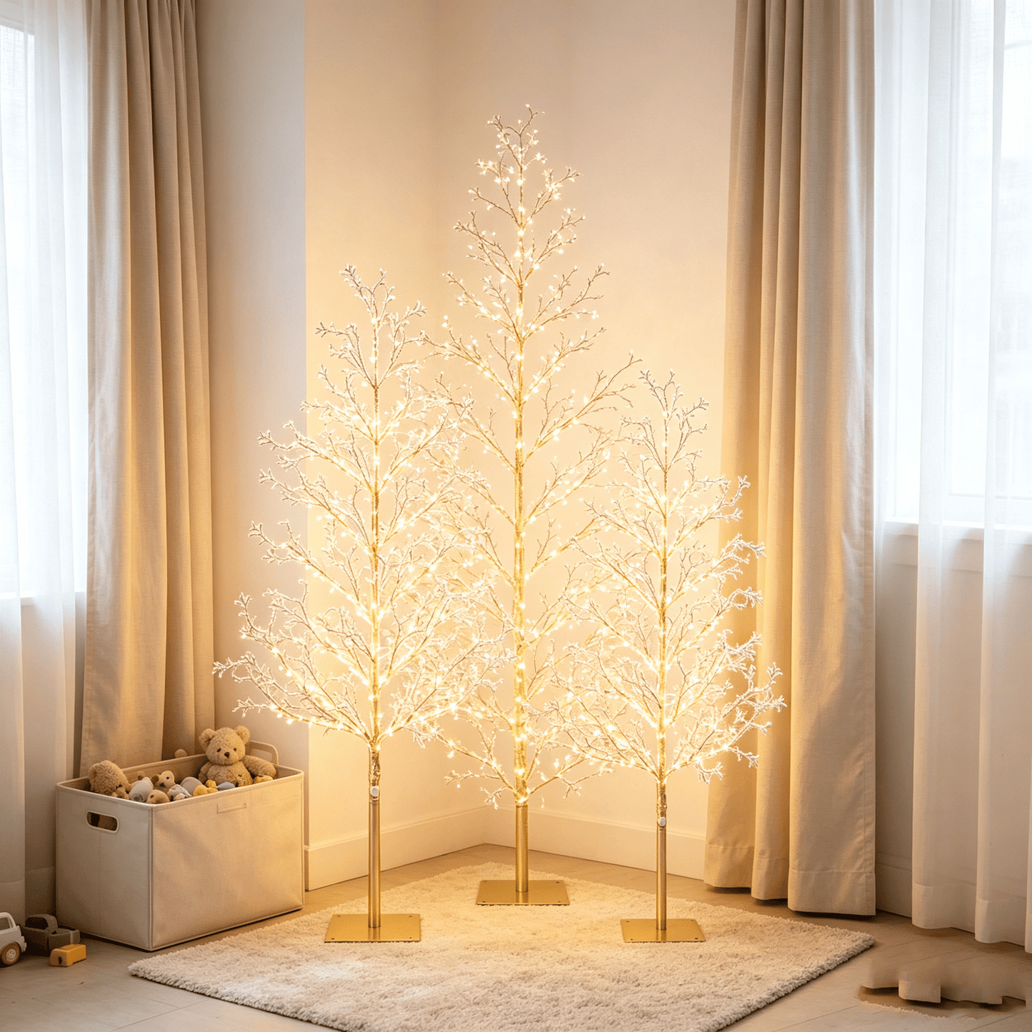 DR.Planzen 4FT/5FT/6FT Pre-Lit Ice Crystal Christmas Tree Set, Golden Warm White LED Lighted Trees with Breathing Flash, Indoor & Outdoor Holiday Decor