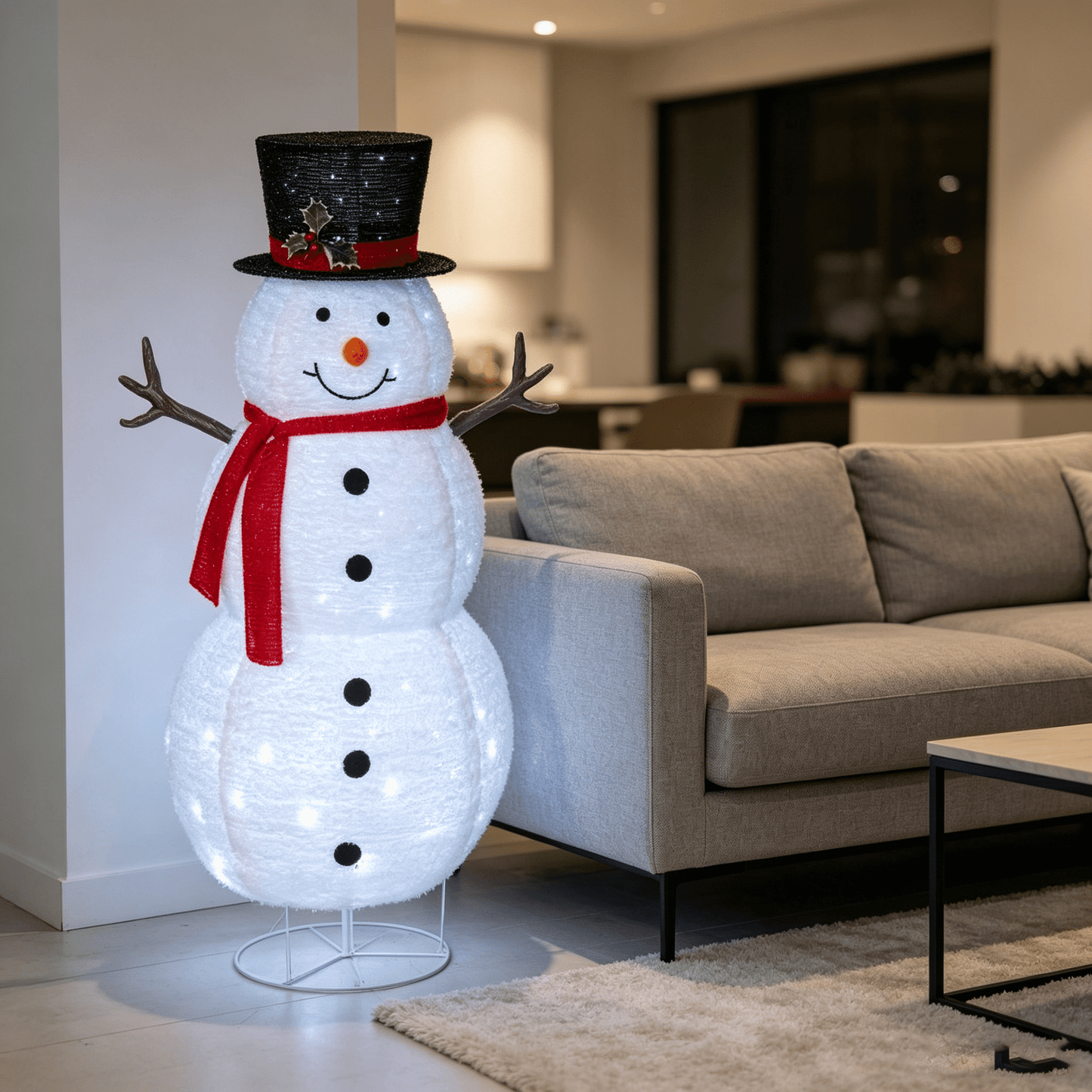 DR.Planzen 3.5FT Pre-Lit Christmas Snowman Decoration, Lighted Fabric Snowman with Top Hat & Red Scarf, Indoor & Outdoor Holiday Home Decor