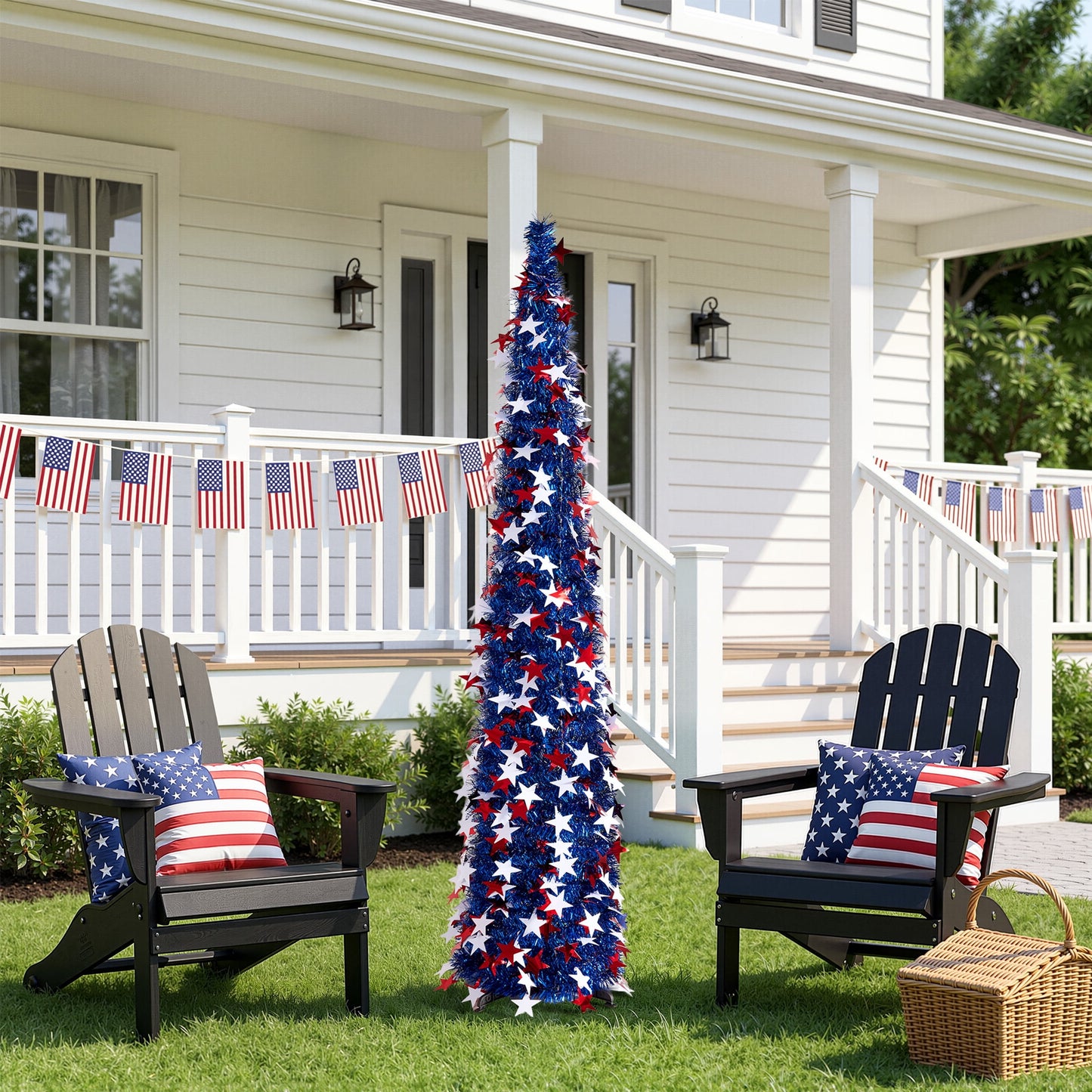 DR.Planzen 4th of July 5FT Patriotic Star Spangled Tree, Red White Star Decorative Pop up Tree for 4th of July, Independence Day Indoor Outdoor Decor