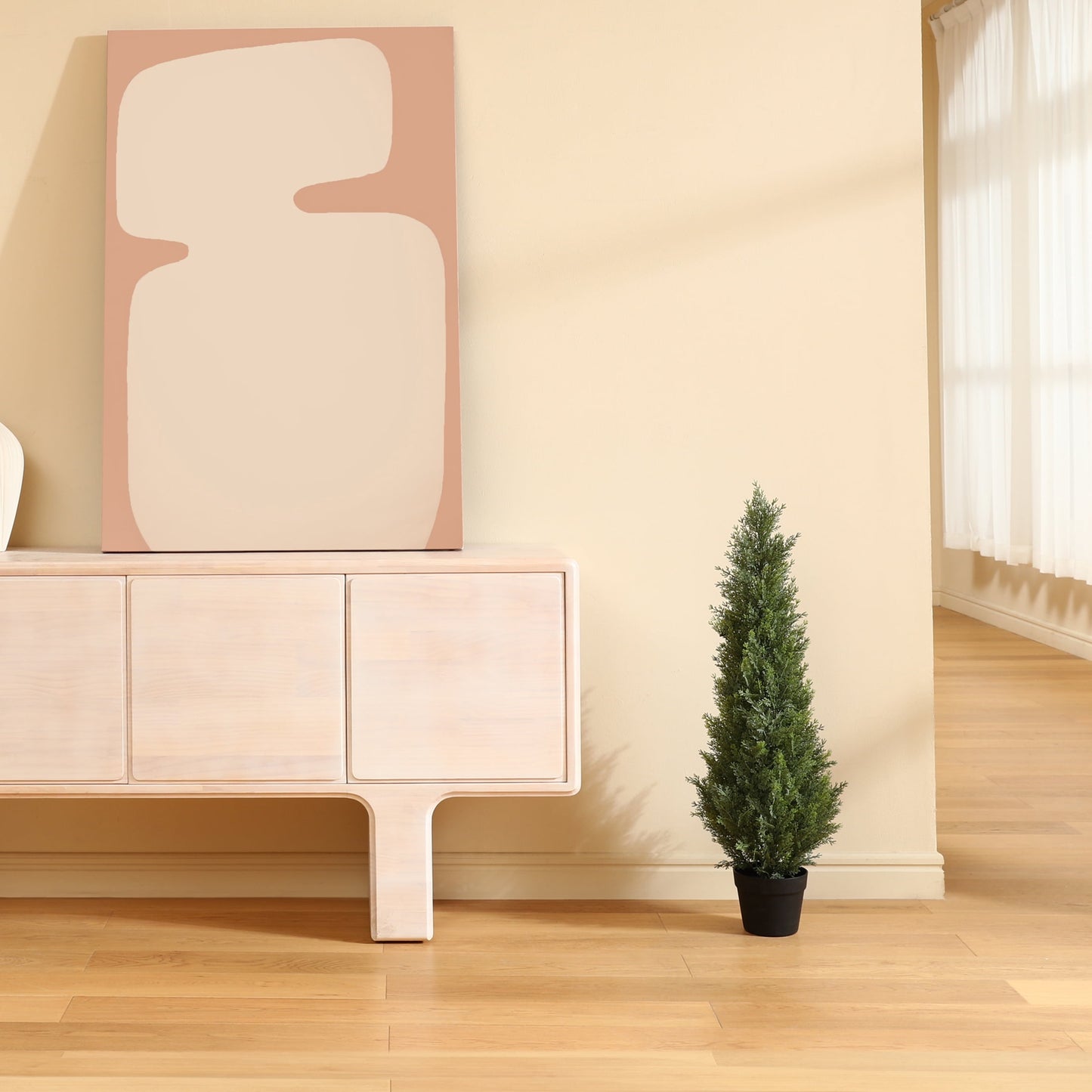 DR.Planzen 3 FT Artificial Cedar Tree with 699 PE Leaves, Indoor Faux Topiary Cedar Tree, Potted Fake Tree - Adjustable Branches - Slim Decor for Entryway & Covered Porch