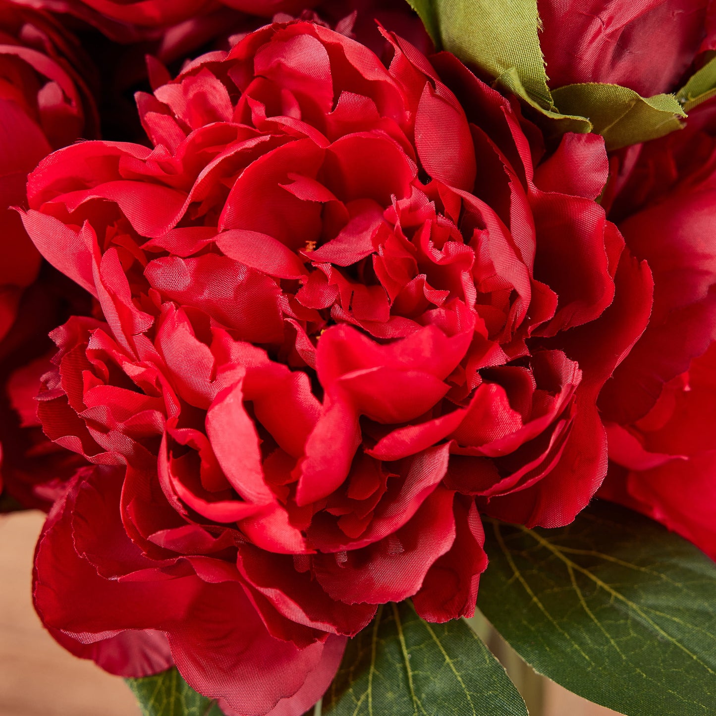 12in Artificial Peonies with Vase Fake Peony Flowers Red Artificial Flower Arrangement ¨C 9 Bloom Realistic Faux Peonies in Glass Vase with Faux Water for Table Centerpiece Wedding Home Office Decor