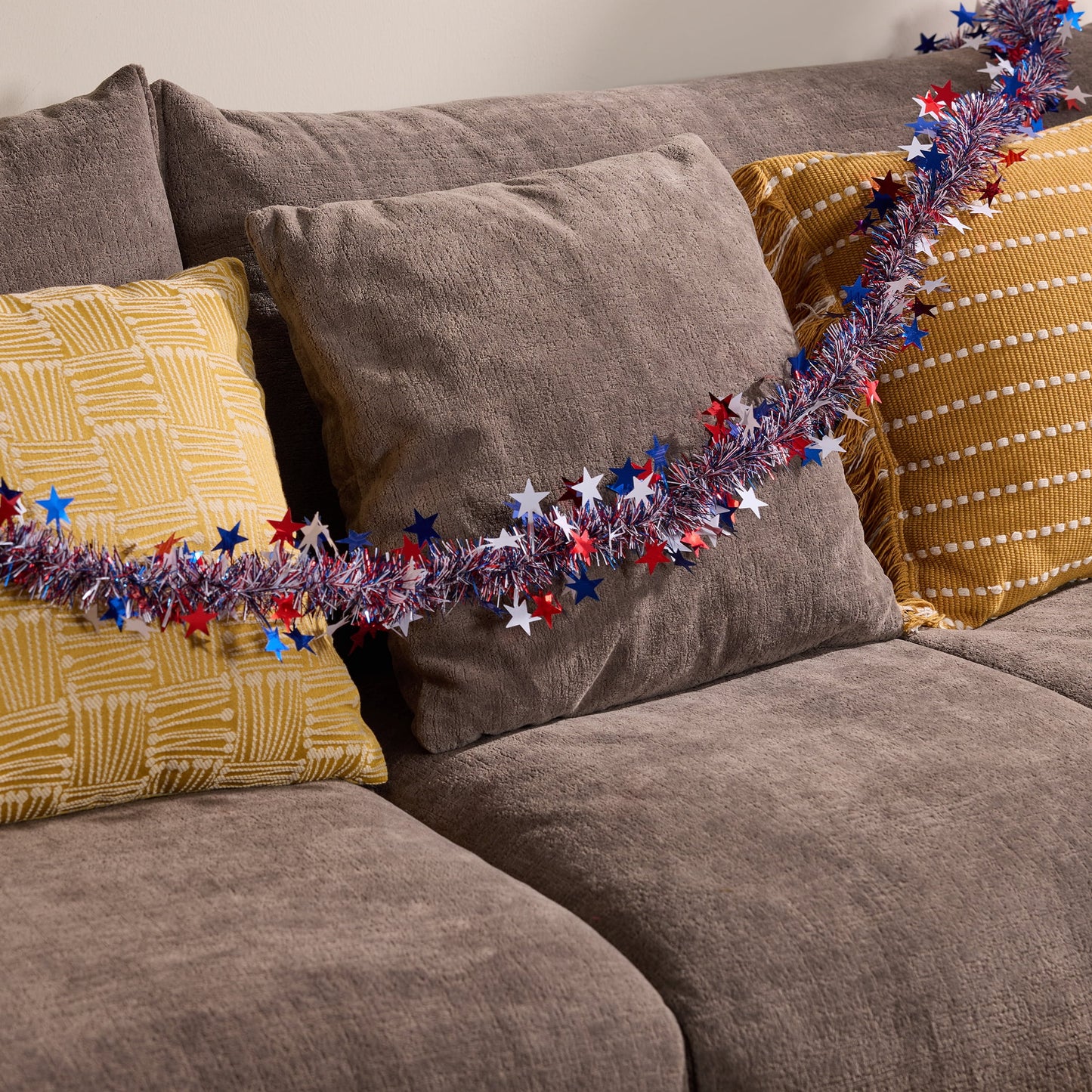 DR.Planzen 4th of July Garland, 4 PCS 9FT Red White Blue Glitter Garland, Patriotic Tinsel Garland with Stars for Memorial Day, Outdoor Indoor Party Decorations