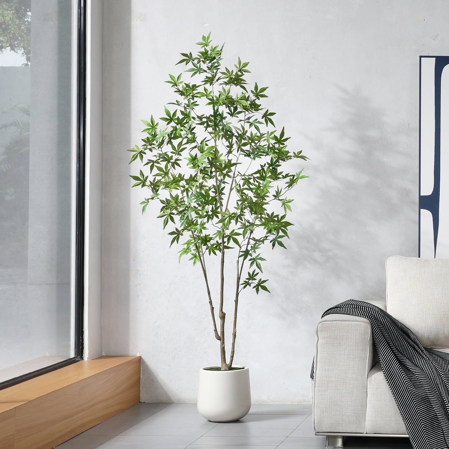 6ft Large White Round Basin Maple Leaf Tree, Artificial Tree for Indoor Decor