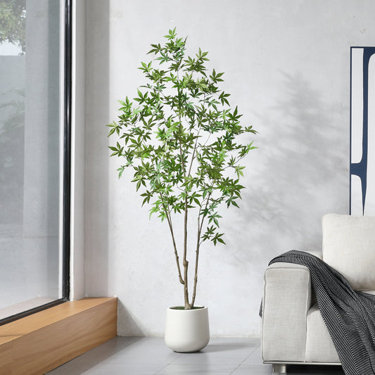 6ft Large White Round Basin Maple Leaf Tree, Artificial Tree for Indoor Decor