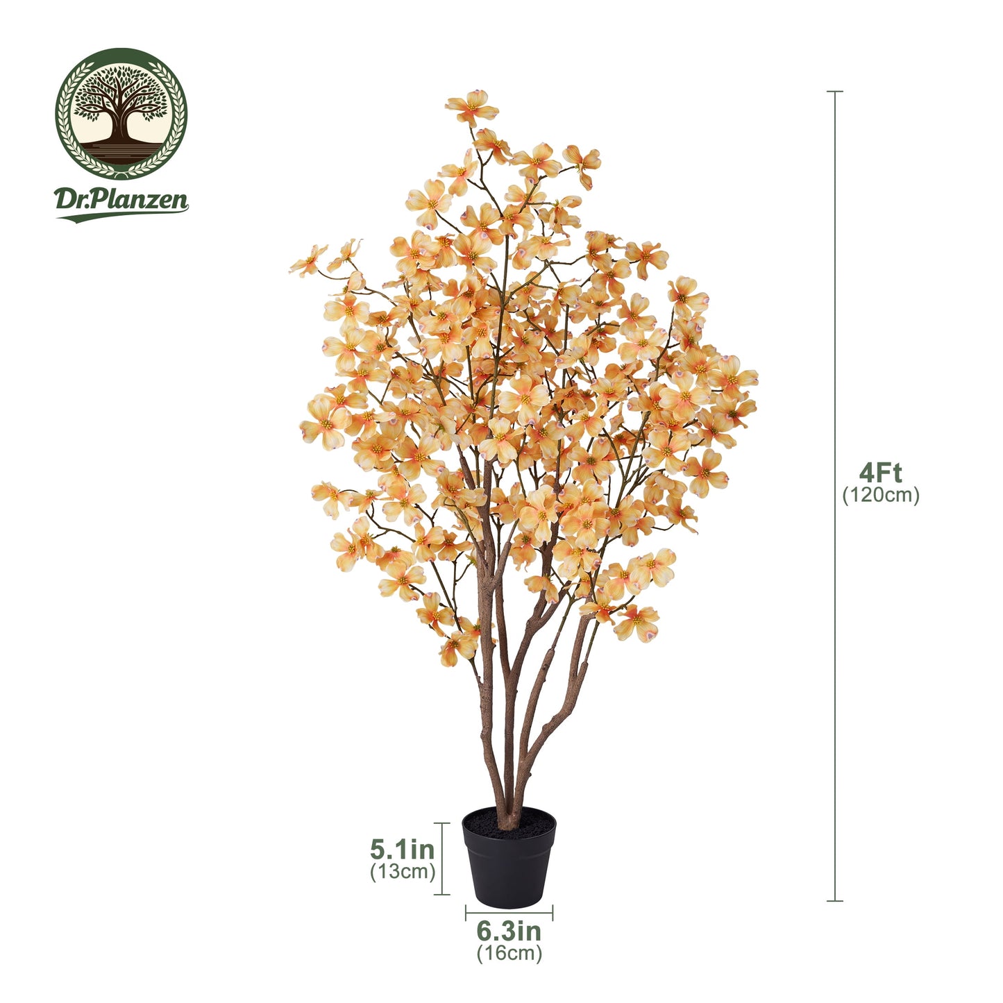 DR.Planzen 2 Pack 4ft Artificial Yellow Dogwood Tree, Lifelike Faux Dogwood Flower Tree with Green Leaves for Home Decor Indoor Outdoor, Spring Decoration for Living Room Office