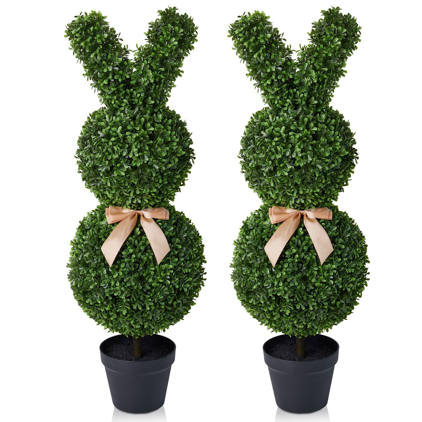DR.Planzen 2 Pack 36'' Artificial Boxwood Easter Bunny Topiary, Green Spring Outdoor Indoor Decor