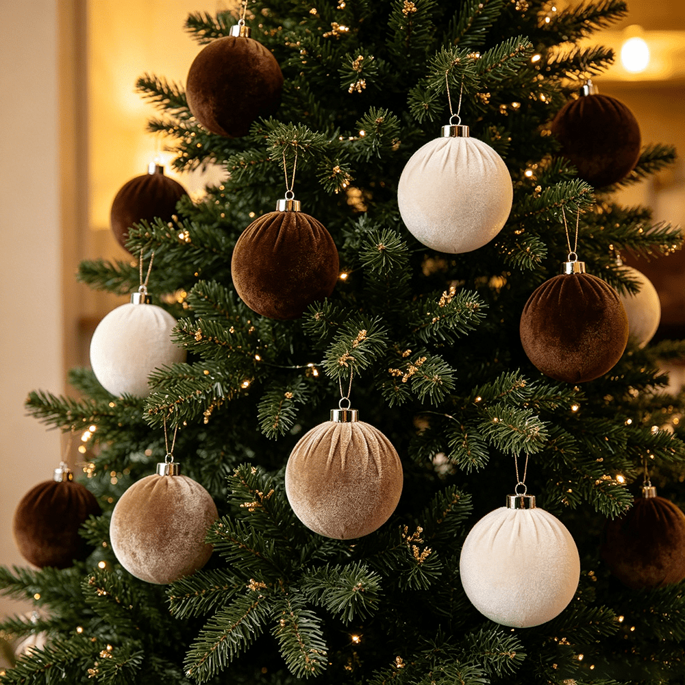 Velvet Christmas Ball Ornaments Set - 15pcs Large 8cm Christmas Tree Ornaments, Soft Fabric Hanging Balls in Assorted Neutral Holiday Colors for Tree, Wreath, Garland, Home Party D¨¦cor