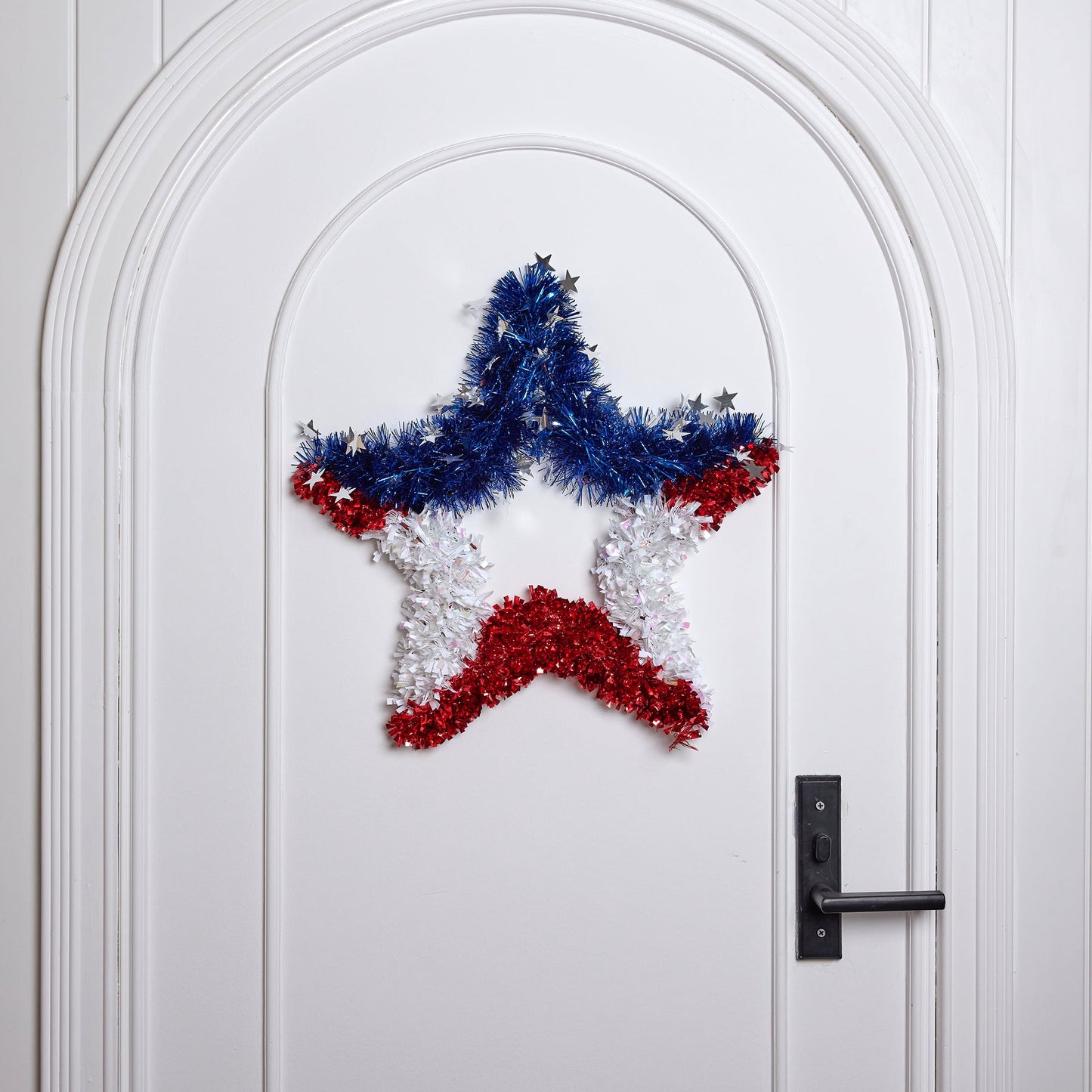 Patriotic Star Wreath 20 Inch 4th of July Wreath for Front Door - Sparkling Red White Blue Tinsel American Flag Wreath Independence Day Memorial Day Decorations Indoor Outdoor Patriotic Door Decor