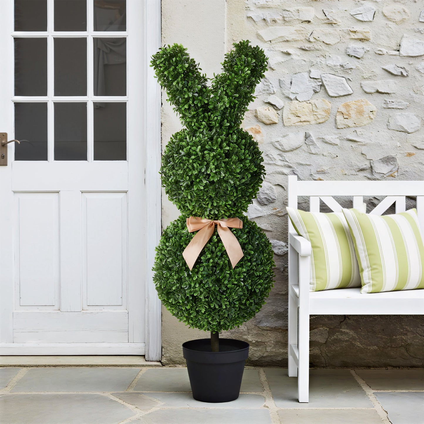 DR.Planzen 2 Pack 36'' Artificial Boxwood Easter Bunny Topiary, Green Spring Outdoor Indoor Decor