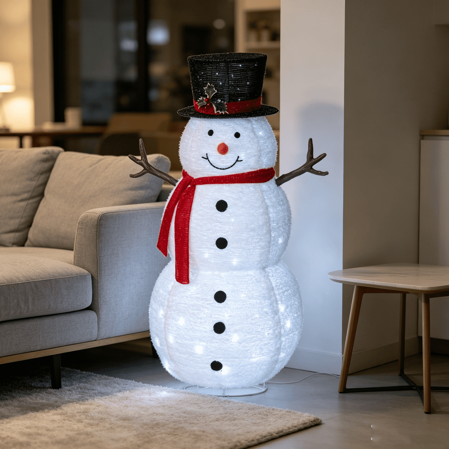 DR.Planzen 3.5FT Pre-Lit Christmas Snowman Decoration, Lighted Fabric Snowman with Top Hat & Red Scarf, Indoor & Outdoor Holiday Home Decor