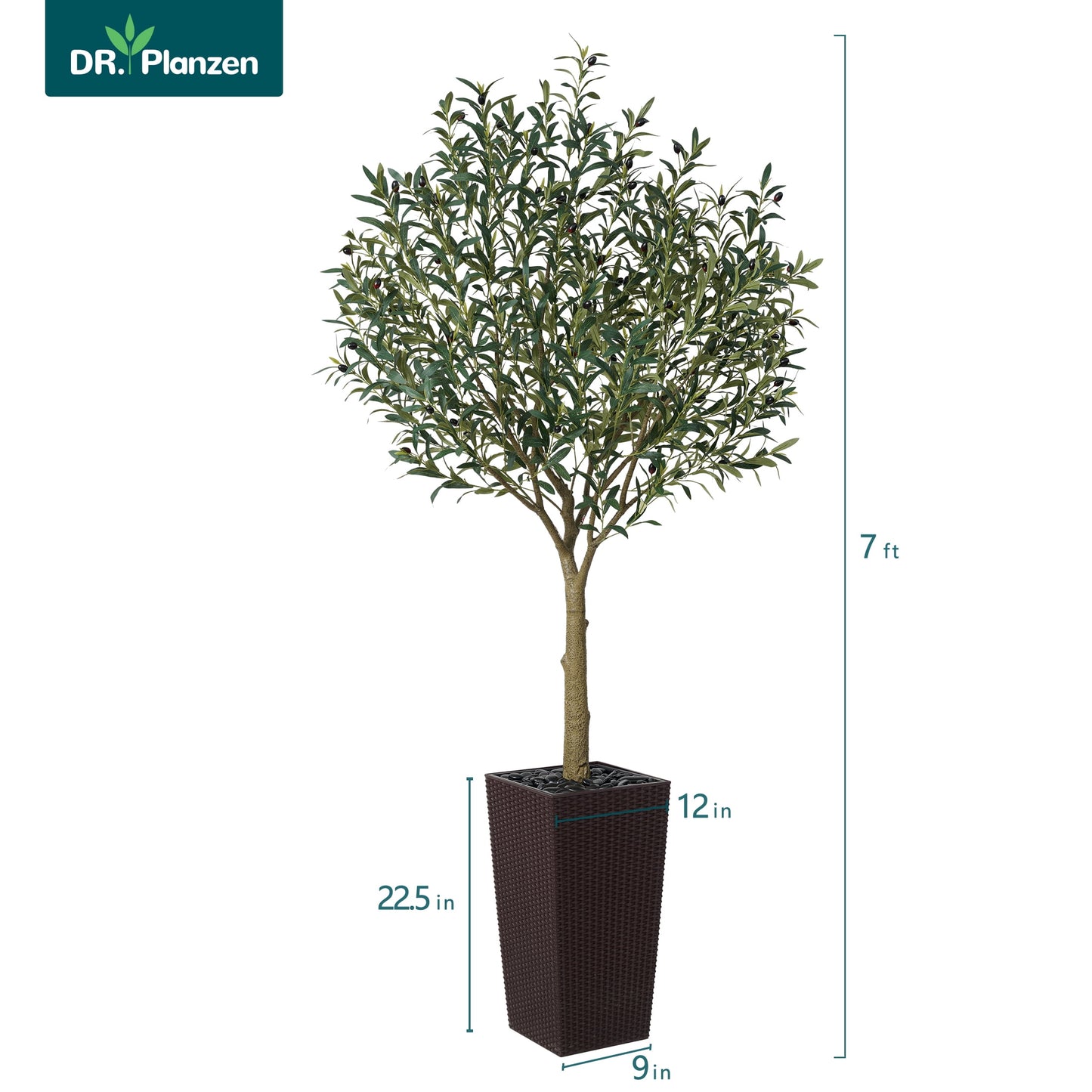 DR.Planzen UV Resistant 7ft Artificial Olive Tree in Brown Large Planter with Pebbles¨C Faux Olive Tree for Indoor and Outdoor Decor, Lifelike Greenery for Home & Garden Decor