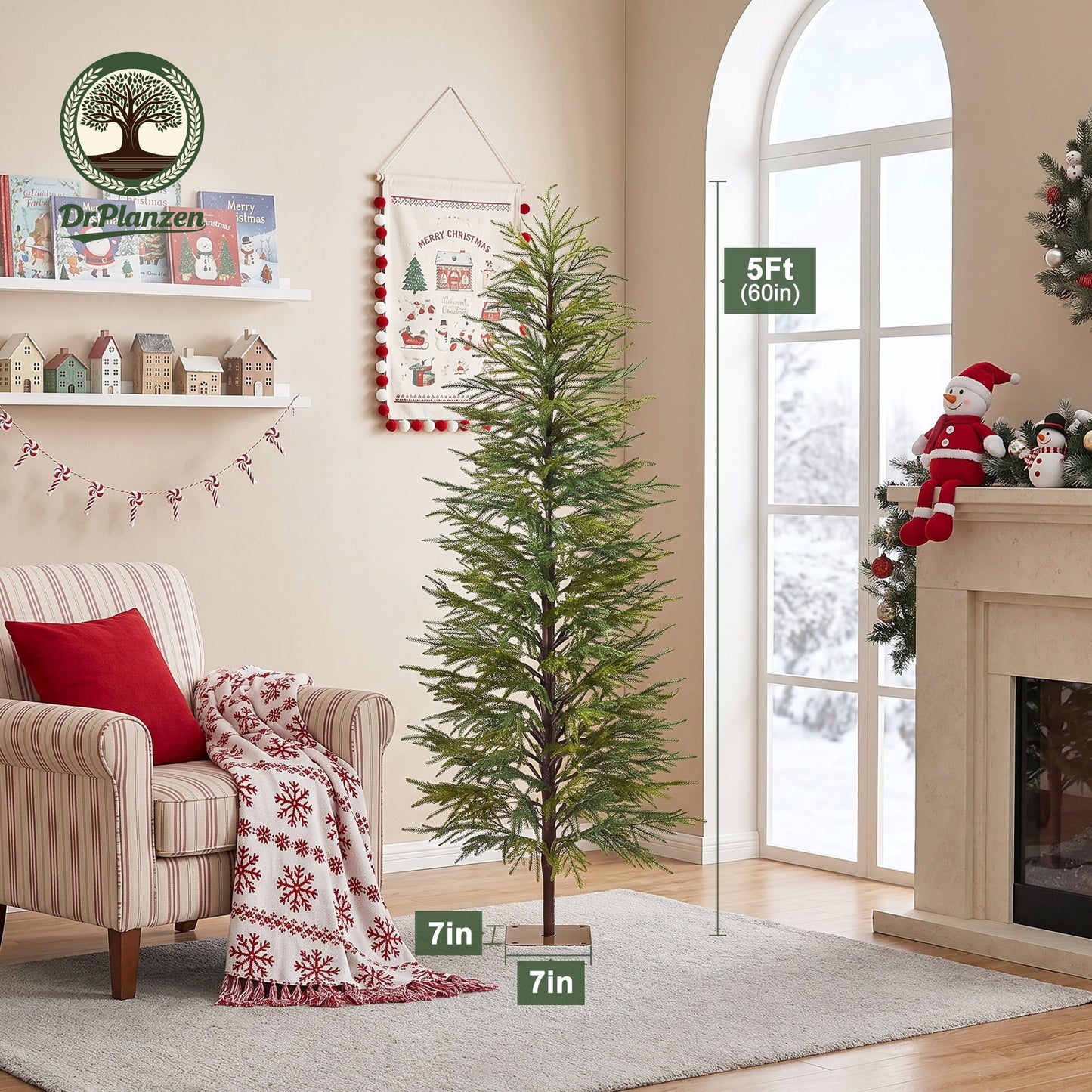 DR.Planzen 5' Unlit Green Cypress Artificial Christmas Tree, Slim Xmas Tree with Foldable Metal Stand, Easy Assembly Indoor Tabletop Holiday Decor