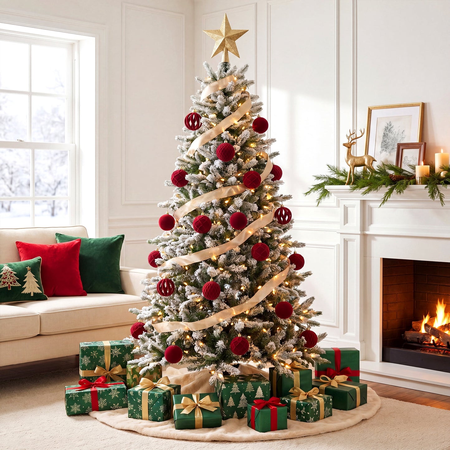 DR.Planzen 16ct 3.15" Burgundy Red Flocked Christmas Ornaments, Soft Velvet Foam Balls for Holiday Tree Decor, Non-Tarnish Indoor Xmas Decorations