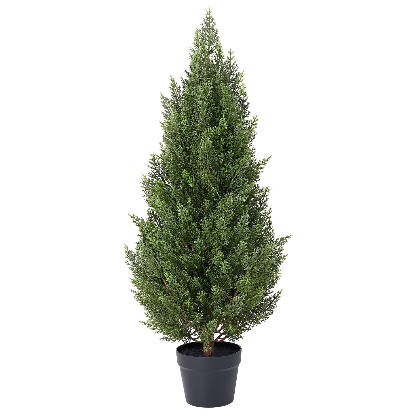 DR.Planzen 3ft Artificial Cedar Tree with Real Wood Trunk, Faux Silk Plant UV Resistant for Indoor Outdoor, Lifelike Fake Potted Tree for Home Office Decor