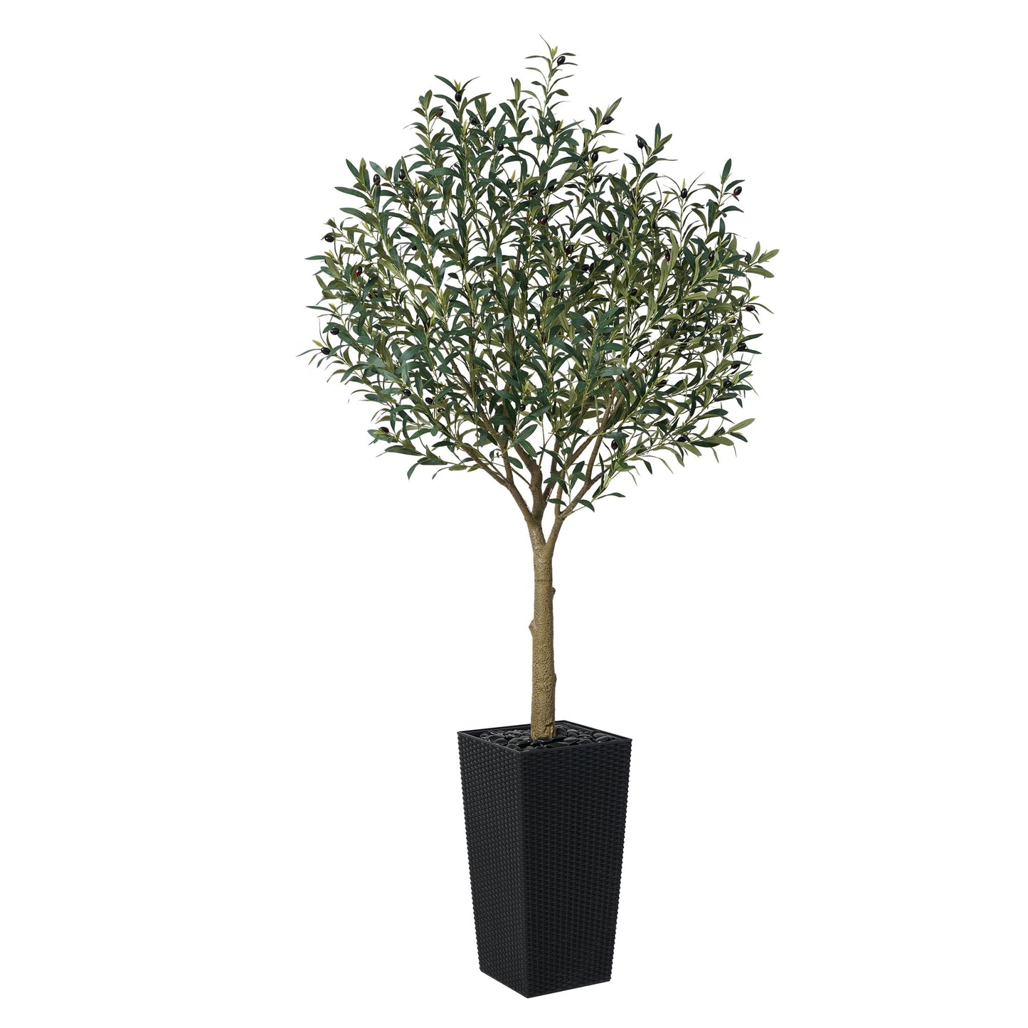 DR.Planzen UV Resistant 7ft Artificial Olive Tree in Black Large Planter with Pebbles¨C Faux Olive Tree for Indoor and Outdoor Decor, Lifelike Greenery for Home & Garden Decor