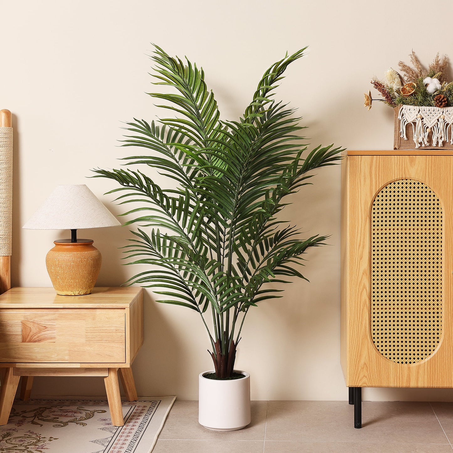 DR.Planzen 4.5ft Artificial Palm Tree with White Planter, Tall Faux Palm Tree, Artificial Plants for Home Office Decor