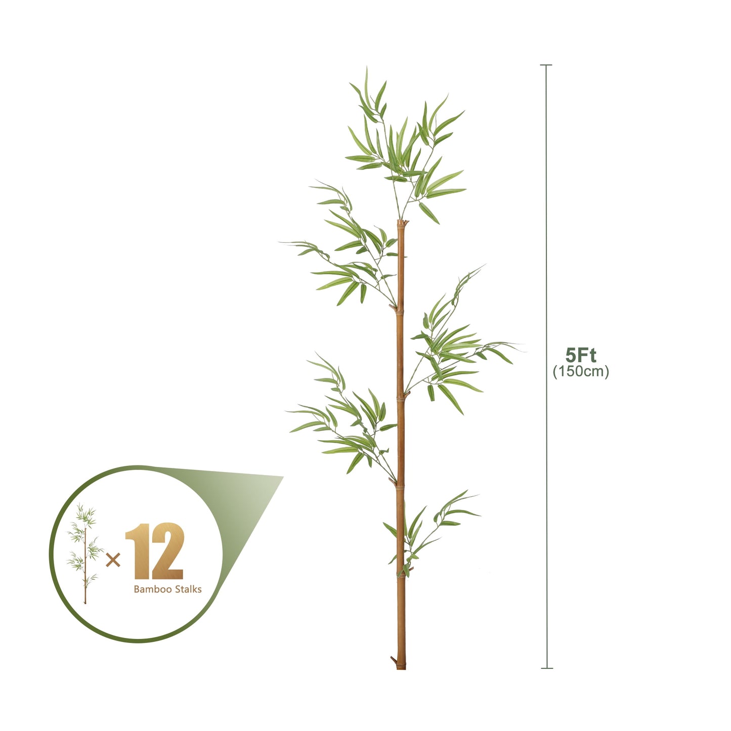 12 Pack 5FT Artificial Bamboo Privacy Screen - Faux Bamboo Plant Outdoor with Real Bamboo Poles, UV Resistant Dense Leaves Tall Fake Bamboo Fence Cover for Patio Backyard Balcony Wall Decor