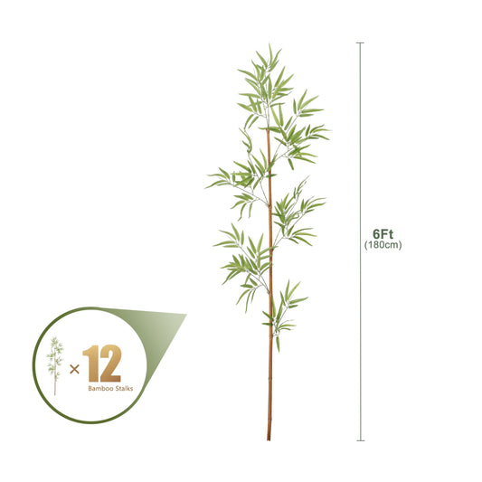 12 Pack 6FT Artificial Bamboo Privacy Screen - Faux Bamboo Plant Outdoor with Real Bamboo Poles, UV Resistant Dense Leaves Tall Fake Bamboo Fence Cover for Patio Backyard Balcony Wall Decor