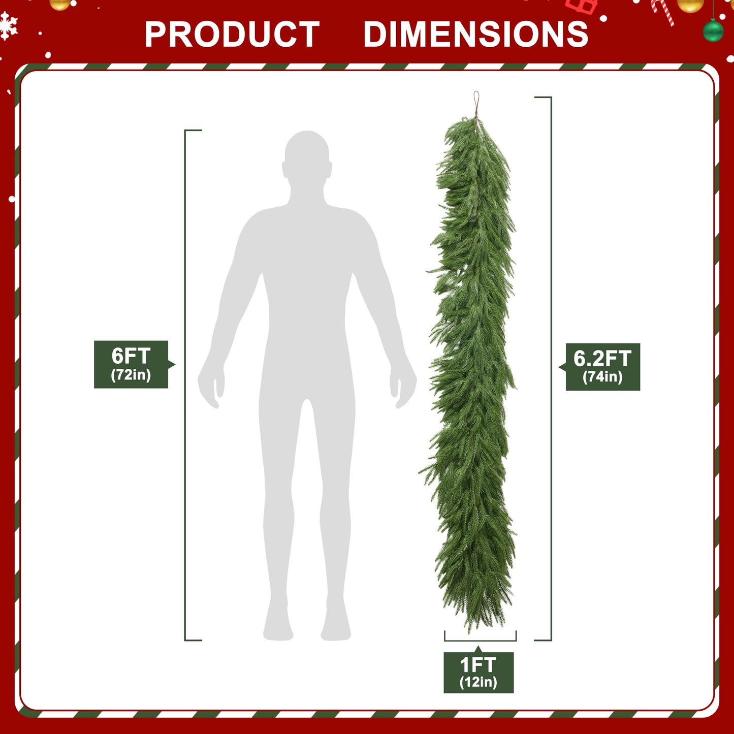 DR.Planzen 2Pack 6ft Artificial Norfolk Pine Foliage Spray, 90 PE Branches & 30 Tips, Realistic Green Slim Greenery Stem for DIY Christmas Tree Filler & Vase Filler