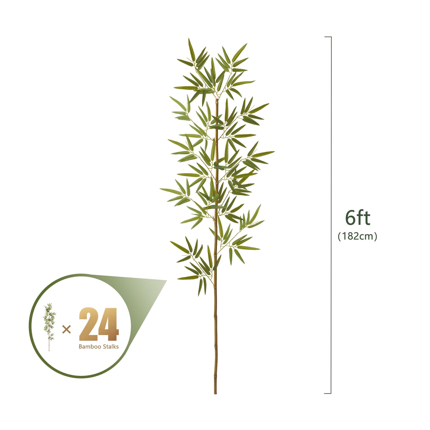 24 Pack 6FT Artificial Bamboo Privacy Screen - Faux Bamboo Plant Outdoor with Real Bamboo Poles, UV Resistant Dense Leaves Tall Fake Bamboo Fence Cover for Patio Backyard Balcony Wall Decor