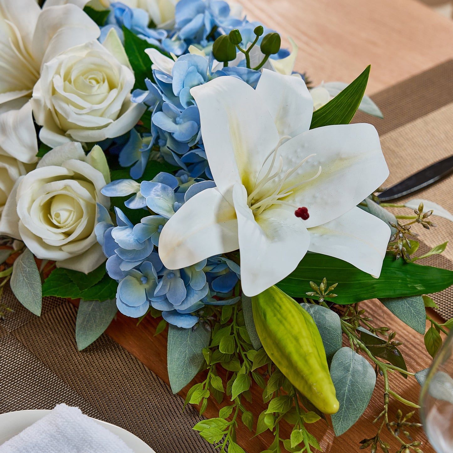 36in Wedding Arch Flowers Artificial Wedding Arch Decor - Blue and White Floral Arch Swag Arrangement for Ceremony Backdrop Aisle Reception, Reusable Faux Wedding Backdrop Decorations