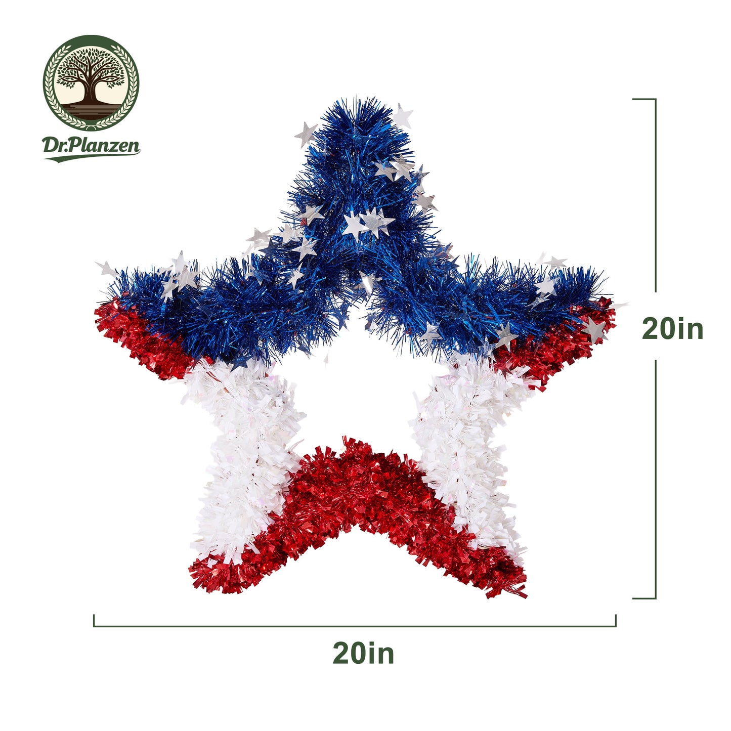 Patriotic Star Wreath 20 Inch 4th of July Wreath for Front Door - Sparkling Red White Blue Tinsel American Flag Wreath Independence Day Memorial Day Decorations Indoor Outdoor Patriotic Door Decor